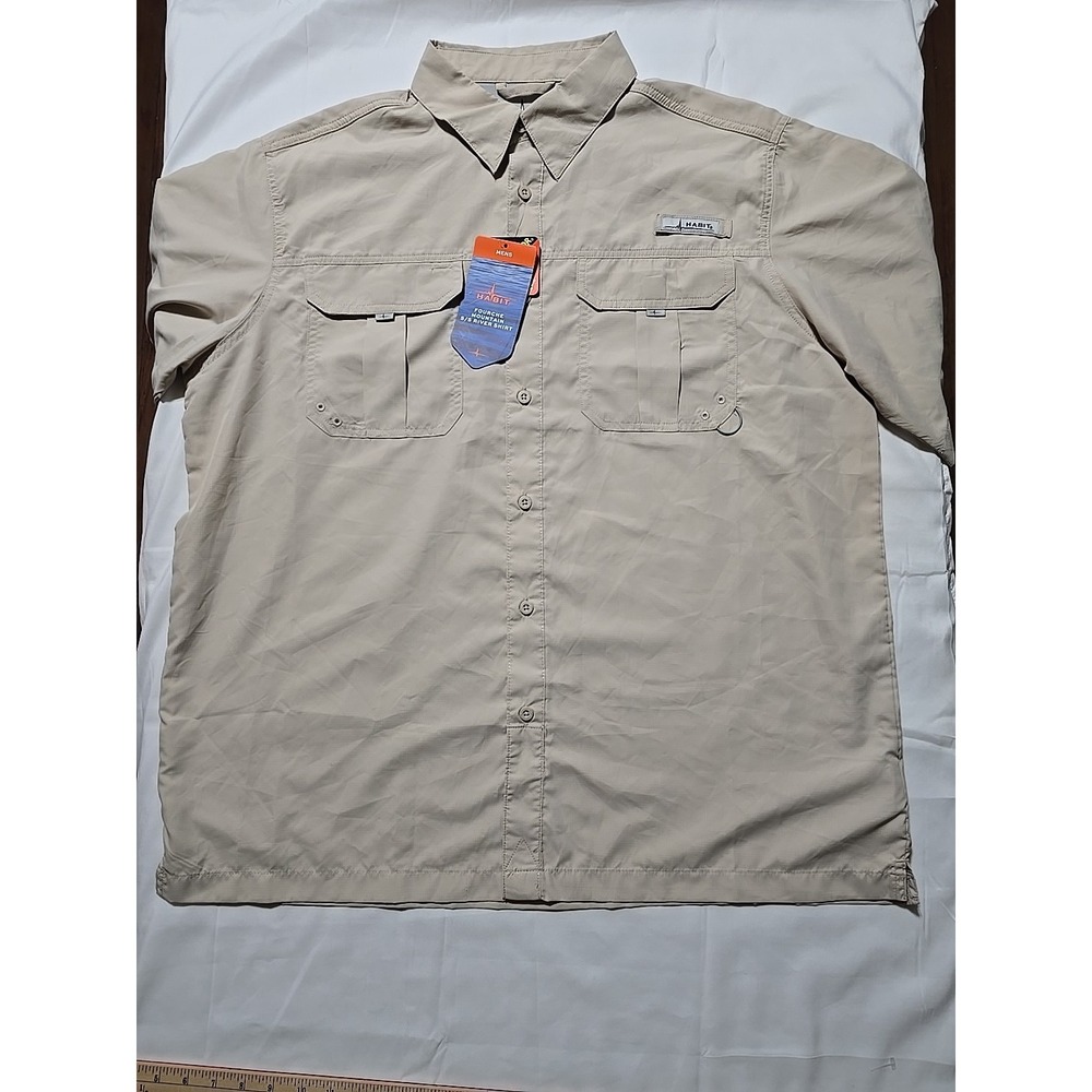 NWT Habit Fishing Shirt Men's Large UPF 40+ Vented Short Sleeve Beige